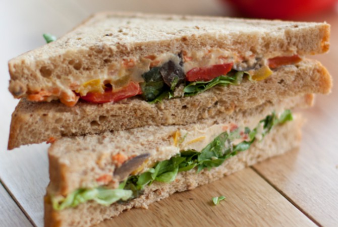 Vegan Beetroot Falafel Sandwich on Granary